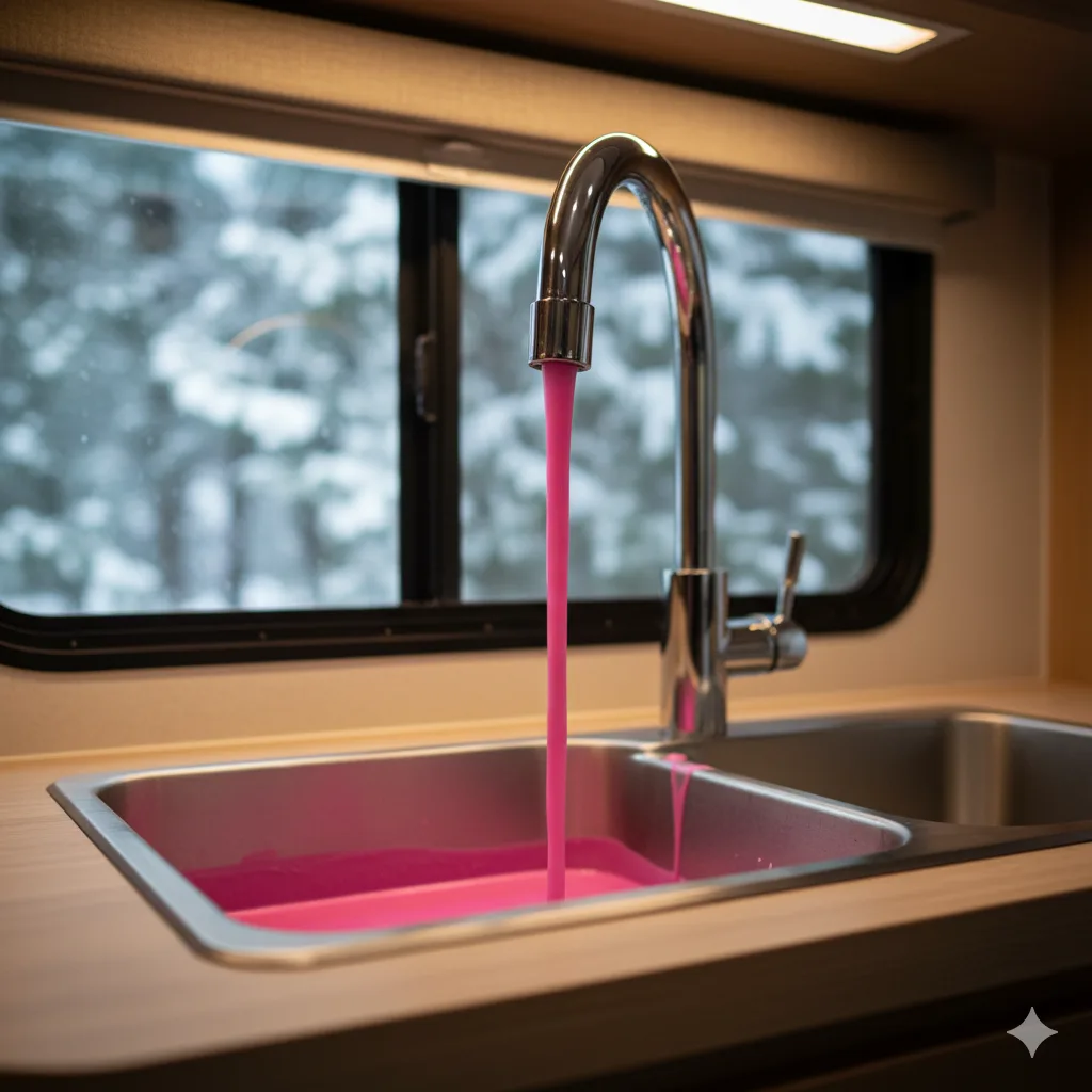 Visualizes antifreeze running through RV sink lines.
