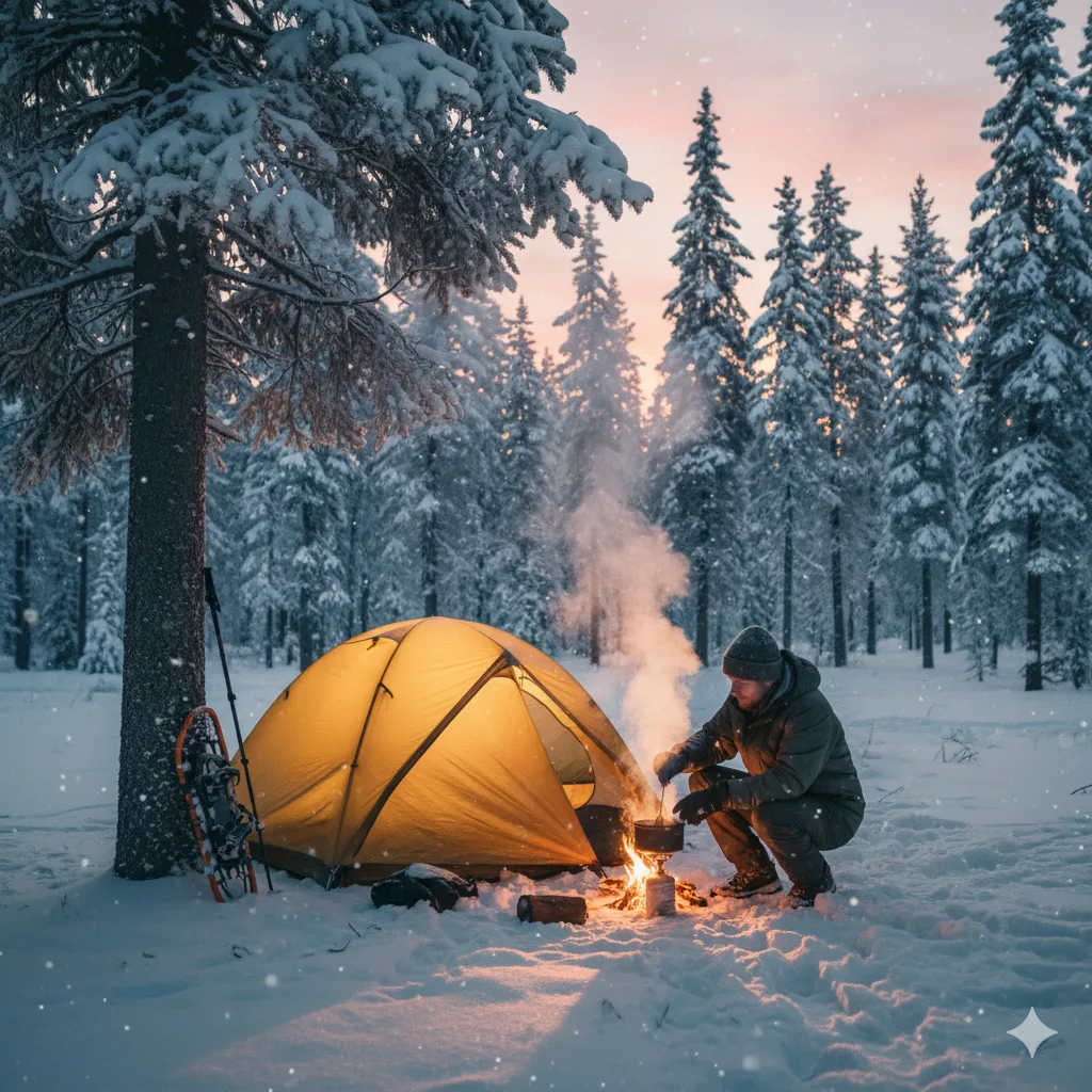 Visualizes staying warm through food and hydration.