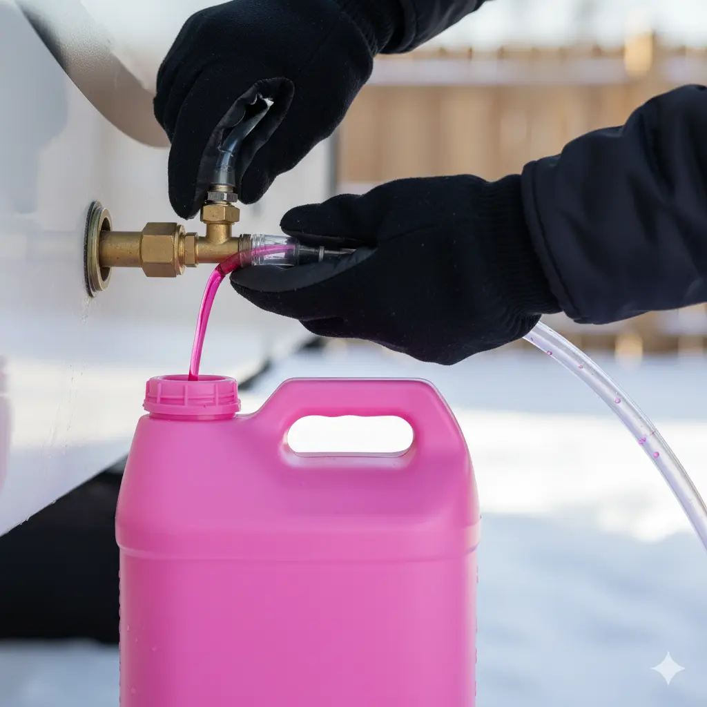 Shows the hands-on process of connecting the antifreeze supply.