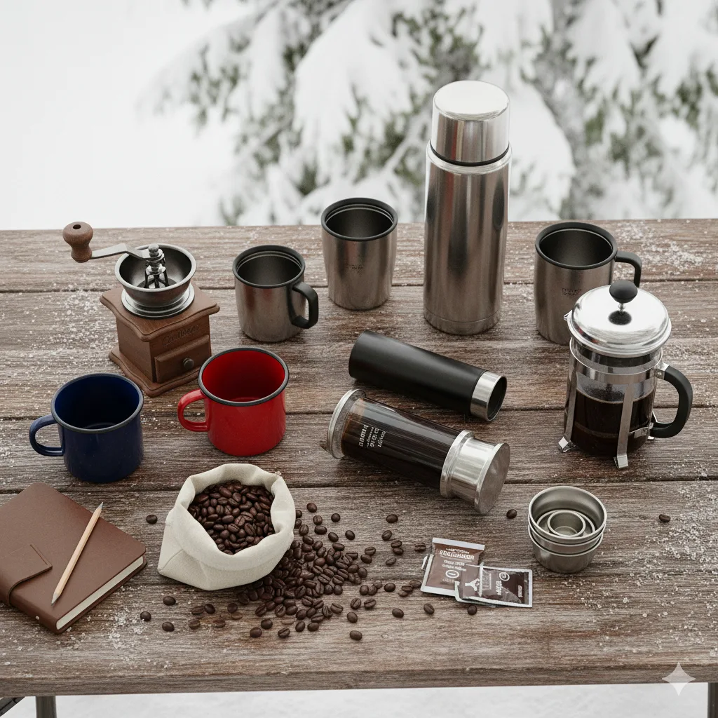 Visual guide for readers to see essential coffee gear setup.