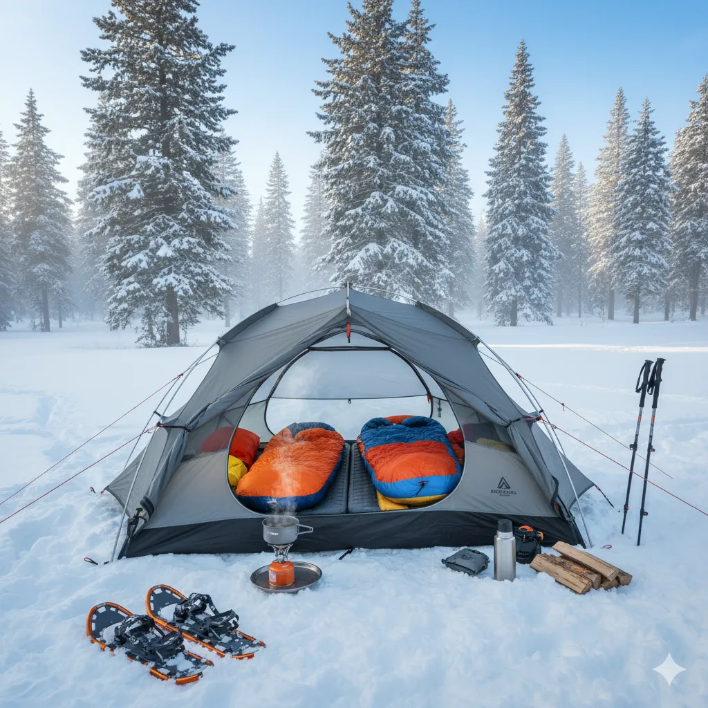 Demonstrates essential gear setup for warmth and insulation.